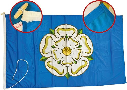 NWFlags Yorkshire Flag 150d Nylon Rope & Toggle 5ft x 3ft for Professional Flagpole | White Rose of Yorkshire County Flag