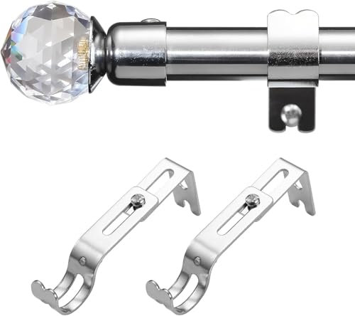 Gardinenstange, 71-116cm Gardinenstange Vorhangstange Verstellbare Beschläge Set mit Halterungen aus Edelstahl - 16 mm Durchmesser mit Acryl Diamant Endstück/Silber