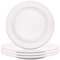 Happy Homewares Set of 4 Premium Durable White Gloss Ceramic Dinner Plates with Elegant Dual Shiny Gold Metallic Rims - Dishwasher Safe