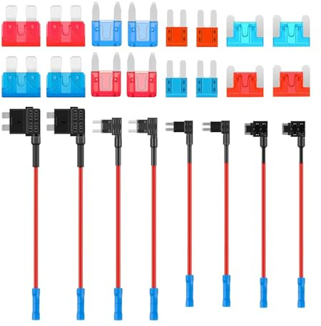 HUAZIZ 8 Pezzi Portafusibili a Lama Kit, Add-a-Circuit Fusibili Tap Standard/Mini/Micro2/Low-Profile Mini, Rubacorrente di Auto,Add A Circuito Fuses Tap Fuse Adapter con Fusibili Lamellari 10A 15A