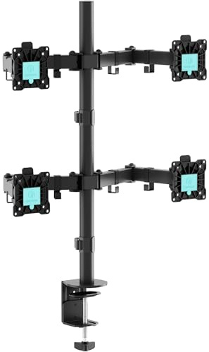 ONKRON Skärmhållare för 4 monitorer 13-32 upp till 8 kg (x4), höj- och sänkbar skrivbordsfäste, 75x75 & 100x100 VESA, svängbar, lutbar och roterbar monitorarm, svart D421E-B
