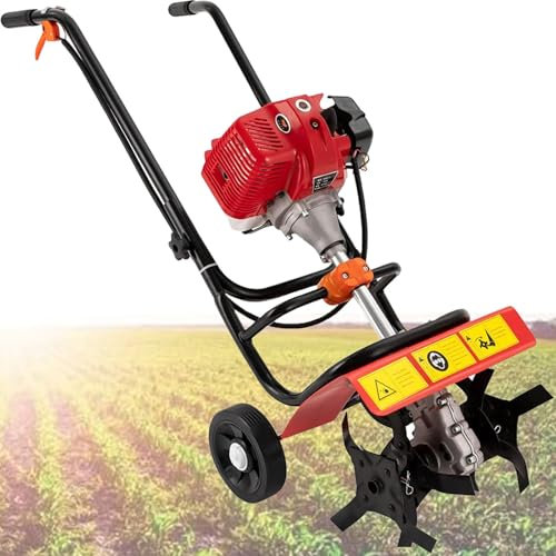 Mini coltivatore per prato, motocoltivatore a benzina a 2 tempi, scarificatore per micro lavorazione a spinta manuale per prato da giardino, coltivazione di terreno da giardino e da campo, lama da 9