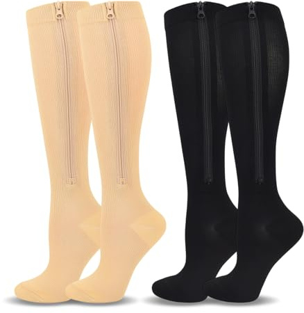 Naapesi Bas de Compression, 15-20mmhg Contention Chaussettes, Chaussette de Contention, Indiqué pour Les varices, l'œdème (2 paires de Chaussettes à fermeture éclair, XXL)
