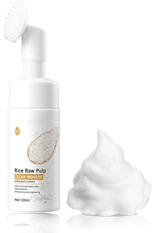 Rice Face Cleanser, Natural Face Wash,Rice Face Wash, Foaming Cleanser with Silicone Brush, Gentle Facial Cleanser, Facial Wash Women, Facial Cleansing Washes for Hydrating,Deep Pore Cleansing