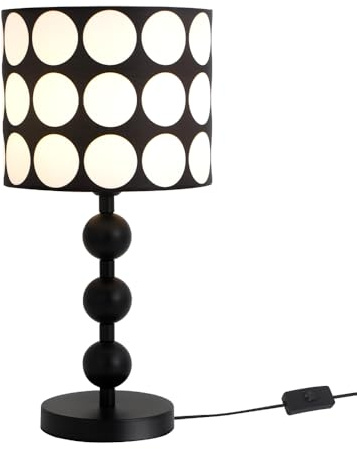 TONGNIDA Lampe de table sphérique noire et blanche, abat-jour en plastique, diamètre de 25 cm, culot E27, ampoule non fournie