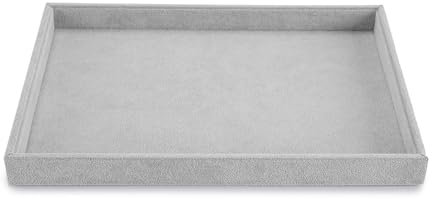 Oirlv Elegant Stackable Jewellery Tray Grey Velvet Storage & Display Tray for Rings, Necklaces & Watches, 35x24x3cm