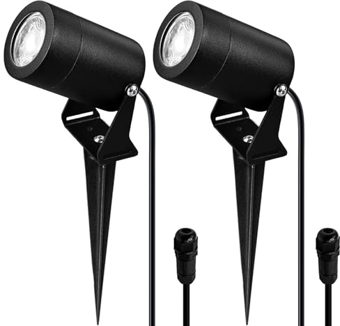JNR Foco LED de jardín de acero inoxidable, para exteriores, resistente al agua, IP65, resistente al agua, con corriente de 5 W, GU10, 3000 K, cable de 2 m, iluminación de jardín (2-Negro)