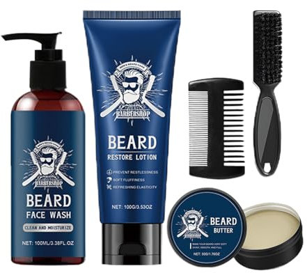 Kit de soins de la barbe, kit de soins de la moustache du visage, non gras, kit de voyage, formule douce pour la peau, multifonctionnel, 29,2 x 4,9 x 20,1 cm, pour homme