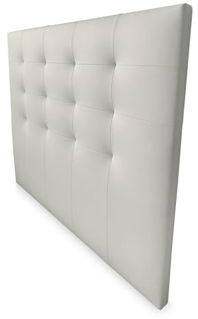 amuéblate Online, Cabecero Modelo Dinamarca Acolchado, Tapizado en Polipiel de Alta Gama, Medidas: 145 x 120 cm (para Cama de 135 y 140) Blanco