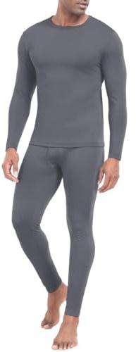 PrinStory Ropa interior térmica para hombre, camiseta e inferior de manga larga, pantalones largos, cuello redondo, capa base, ropa interior cálida para invierno, gris oscuro, S