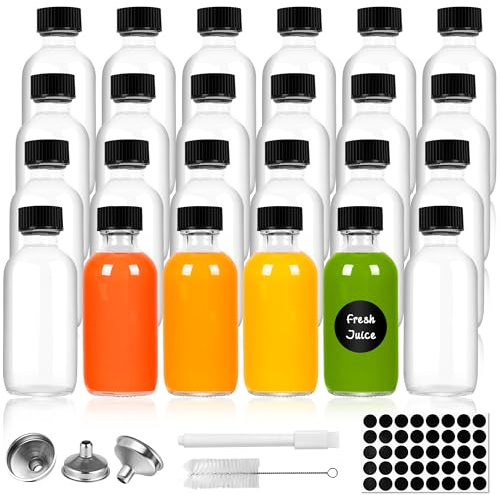 12 stycken shotflaskor för fyllning med lock 60 ml, små glasflaskor för fyllning, miniglasflaskor, små spritflaskor, miniflaskor med etiketter, för eteriska oljor, ingefära shot (24)
