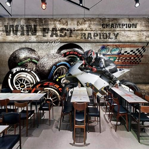 XLMING Tridimensional Motocicleta Neumático Retro Nostalgia 3D Papel Pintado Tapiz Textura de Seda Oficina Comedor Sofá Dormitorio Sala Estar TV Fondo Pantalla-150cm×105cm