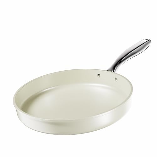 Koch Kode 28cm Poele Induction, Grande Poêle à Frire Anti Adhesive Ceramique, Anti-Rayures Poêle Compatible Lave-Vaisselle, Compatible Lave-Vaisselle,Sans PFOA et Sans PTFE,Blanc Laiteux