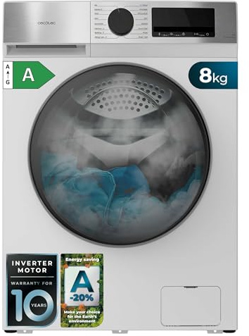 Cecotec Lavadora Carga Frontal 8Kg Bolero DressCode 8450 Inverter, 1400 rpm, 16 programas, Clase A-20%, Motor Inverter Plus, Allergy Care, Pearl Drum, Función Silence, Stop&Go y Kid Lock, Blanca