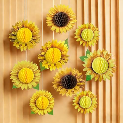 9 Pezzi Fiori di Carta per Decorazioni Girasole Fiori Carta Crespa da Appendere Pompom Carta Velina Decorazione per Compleanno, Matrimoni, Baby Shower, Feste in Fiardino