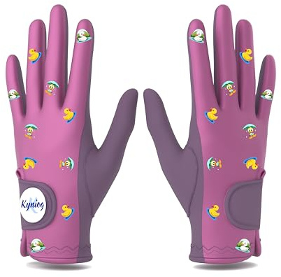 Kyniog Ladies Golf Gloves Wet Hand Grip Aubergine, Rain Gloves for Women, Suede Palm All Weather, Pair Left Right Hand, Ball Marker Included (L)