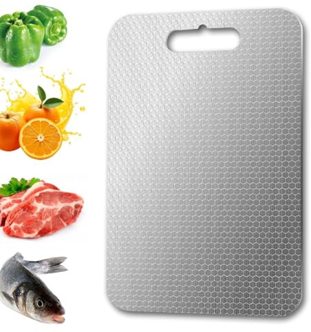 WWYSSZ Tagliere in Acciaio Inox Alimentare, Spianatoia Acciaio Inox, Tagliere a Doppio Lato per la Cucina, Design in Rete Resistente ai Graffi, per Carne, Pane, Verdure e Frutta (30 X 20 cm)