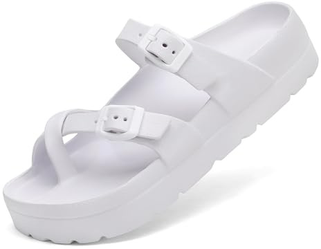 Waysoland Women's Platform Sandals with Arch Support Comfortable Slides Thick Soles Flat Sandals With Adjustable Buckle & Ultra Cushion