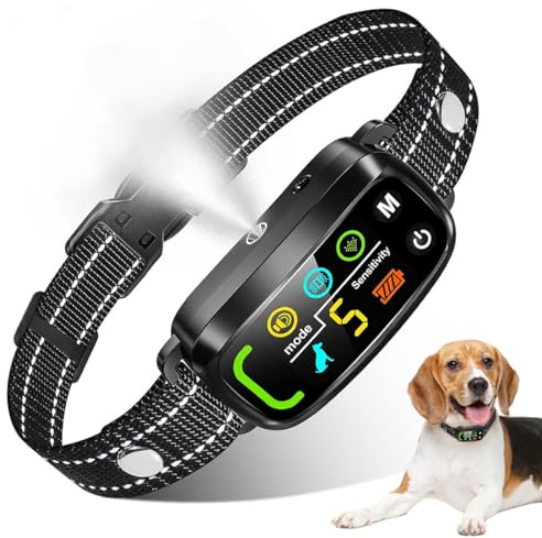 Collare Antiabbaio con Spray alla Citronella per Cani - Collare Auto Smart Anti abbaio con 5 Sensibilità Regolabili, Segnale acustico/Vibrazione/Spray, Arresto dell’Abbaio per Cani Piccoli Grandi