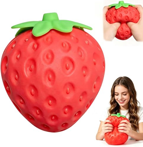 OKESYO 20 cm jordgubbsquishy XXL, fruits squishy stor, enorm jordgubbe klämleksak, jätte frukt squishies för vuxna, stressreducering, avkoppling