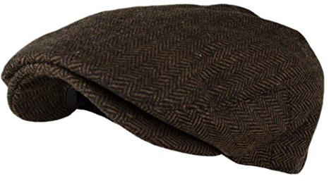 Wonderful Fashion Men's Herringbone Tweed Wool Blend Snap Front Newsboy Hat (DK.Brown, SM)