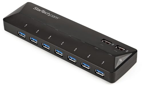StarTech.com 7 Port USB 3.0 Hub plus dediziertem Ladeport, 2 x 2,4A Port, Desktop Hub und Schnellladestation