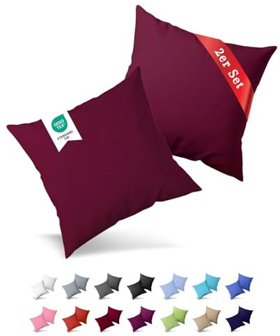 Buymax® Kissenbezug 80x80 cm (2er-Set) 100% Jersey Baumwolle - Kissenbezüge für Kissen 80 x 80 cm - Bordeaux - Kopfkissenbezug mit Reißverschluss - Kissenhülle - Oeko-Tex Zertifiziert