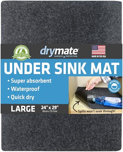 Drymate Premium Under Sink Mat, Waterproof Cabinet Protection Mats for Kitchen & Bathroom, Absorbent Shelf Liners, Slip-Resistant, Non-Adhesive, Machine Washable (USA Made)(24”x29”)(Charcoal)