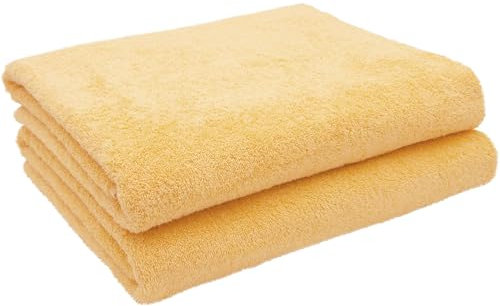 ZOLLNER 2er Set Badetücher in 100x150 cm - besonders weiche und saugstarke Saunatücher in gelb - mit praktischem Aufhänger - waschbar bis 95°C - Baumwolle - Hotelqualität