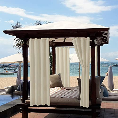 Utomhusgardiner för terrass, 2 stycken utomhusgardiner vattentäta med öljetter, UV-skydd ogenomskinlig gardin inomhus och utomhus gardiner för veranda, pergola, gazebo, strandhus, beige – 213 x 213 cm (B x H)