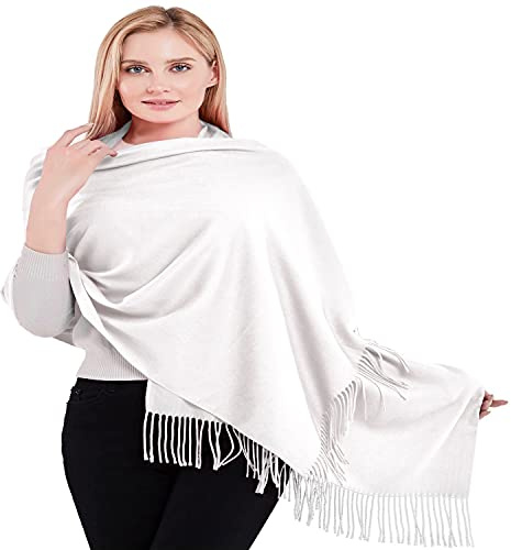 CJ Apparel Châle pashmina en coton mélangé épais pour femme, blanc éclatant, taille unique