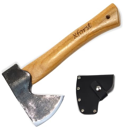 Xforst Hacha vikinga X-AG1Black, mango de madera de nogal + protección de corte de piel auténtica