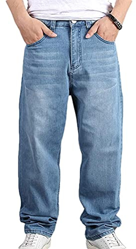 Minetom Straight Fit Jeans Homme Cargo Stretch Pantalon Large Élastique Baggy Denim Pants Jogging Pantalon Streetwear Z10 Bleu L