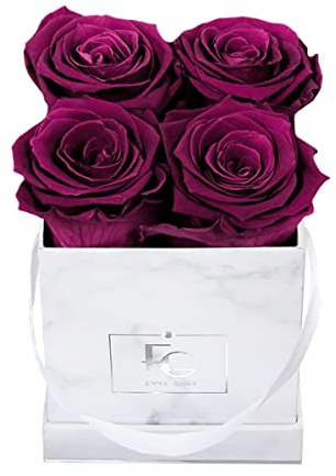 Classic Infinity Rosenbox | Marble Silver | XS | Eckig - 4 Infinity Rosen mit langjähriger Haltbarkeit, echte Rosen die bis zu drei Jahre blühen, EMMIE GRAY Flowerbox (Velvet Plum)