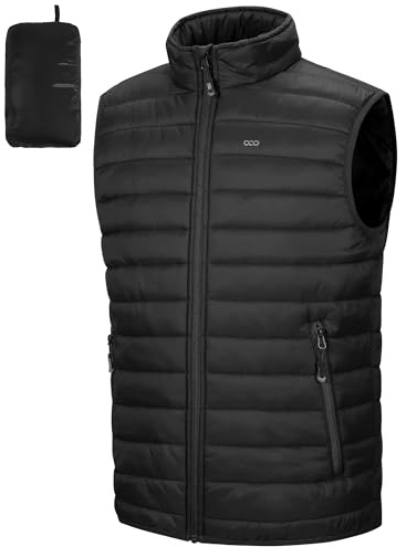 33,000ft Men's Lightweight Gilet, Packable Quilted Puffer Padded Vest Outerwear, Body Warmer Windproof Sleeveless Jacket for Golf Running Hiking Horse Riding Black S