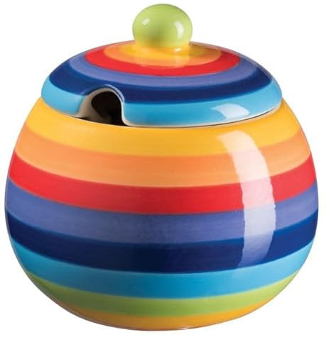 Buddha-Buddha Hand Painted Rainbow Stripe Ceramic Sugar Bowl