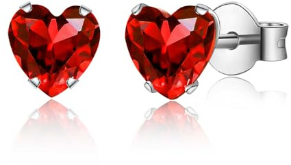CERSLIMO Silver Heart Stud Earrings - Titanium Steel, Cubic Zirconia, Small, Hypoallergenic, Cartilage, Tragus, Red