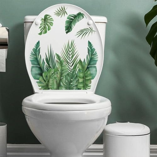 Plant Leaves Flowers Toilet Seat Lid Stickers, Self-Adhesive Bathroom Wall Sticker, Toilet Lid Decals,DIY Removable Waterproof Sticker for Cistern Decor Toilet Lid Decals Accessories