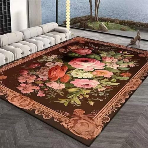 QGYFRE Teppich Jungen Teppich Für Küche 180X220Cm Altrosa Mädchenzimmer, Lichtecht, Blumenmuster, Dekoration, Wohnzimmer, Schlafzimmer, Teppich