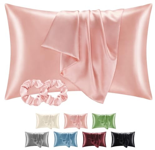 BEDELITE Satin Kissenbezug 40x60 Rosa - Kopfkissenbezug 2er Set Weich wie Seidenkissenbezug 40 x 60 Sommer mit 2 Haargummis für Haar und Haut, Similar to Silk Pillowcase Pillow Cover
