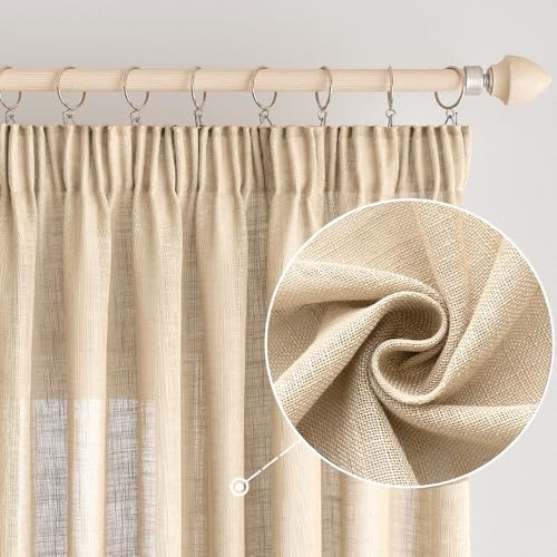 EMEMA Cortinas Cortina De Lino con CordóN Cortina De Lino Aspecto Moderno Semi-Transparente para Sala De Estar PañUelo Decorativo Cortinas De Cocina PañUelo De Lazo Beige 140 x 280 cm