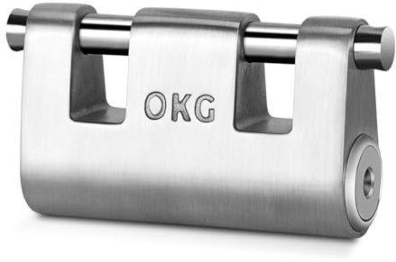 OKG Ultra Secure Stainless Steel Lock - Heavy Duty Solid Cast Padlock - 3 Keys, 2 Rods, 7/16 Shackle, Push Cylinder, Rust Proof Outdoor Lock - Combo Security Chain for 2-Wheeled Vehicle (No Chain)