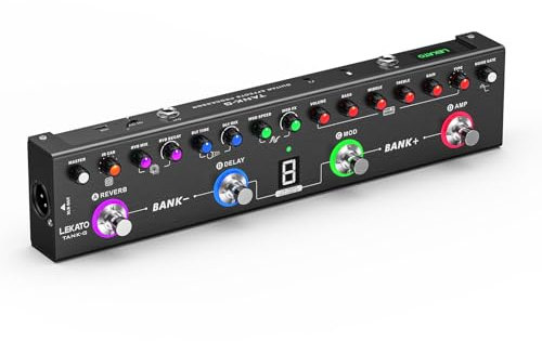 LEKATO Multi-Effekt-Gitarrenpedal, 36 editierbare Presets, Chorus, Delay, Reverb, MOD, IR-Laden, Aufnahme, Tuner, eingebauter Akku, BT-Verbindung (E-Gitarre)