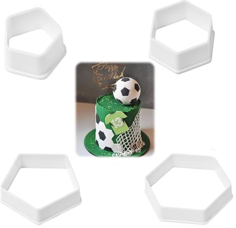 HUTRADE Lot de 4 emporte-pièces en forme de ballon de football, hexagones, décoration de gâteau, coupe-biscuits, gâteaux fondants, desserts pour fête, moules à gâteau de football en plusieurs tailles