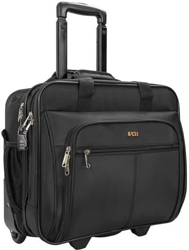 IPEB Sacoche imperméable à roulettes pour ordinateur portable 17,3 avec roulettes et poche RFID pour voyage d'affaires, fermeture éclair supplémentaire, noir