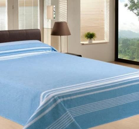 ZUHAUSEN | Manta Mallorquina Algodón Cama de 90 | Medidas: 155 x 220 cm | Azul Raya Blanca