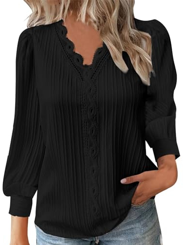 Yekdmxop Blusa Donna Elegante Camicia Curvy Maglie Manica Lunga Scollo a V Top Taglie Forti Tinta Unita Maglia Morbida Classica T Shirt Blusa Casual Cerimonia Maglietta Y2k Regali Economici