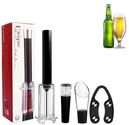 Euyehn Juego de abridor de vino tinto, juego de abridor de botellas - Kit de abridor de vino con tapón de vacío y abridor de botellas - Abridor de botellas de vino Manual, práctico y resistente, para