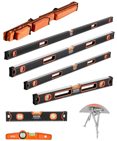 VEVOR 6-Piece Torpedo Level, 78/48/32/24/16/10 Inch All Magnetic Levels Set, Bubble Vials Ruler for 45/90/180 Degree, Aluminum Alloy Magnetic Box Leveler Tool, Shock-Resistance, SAE and Metric Scale