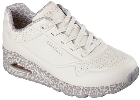 Skechers Damen UNO-Safari Time Sneaker, Weiß/Leopard, 38 EU